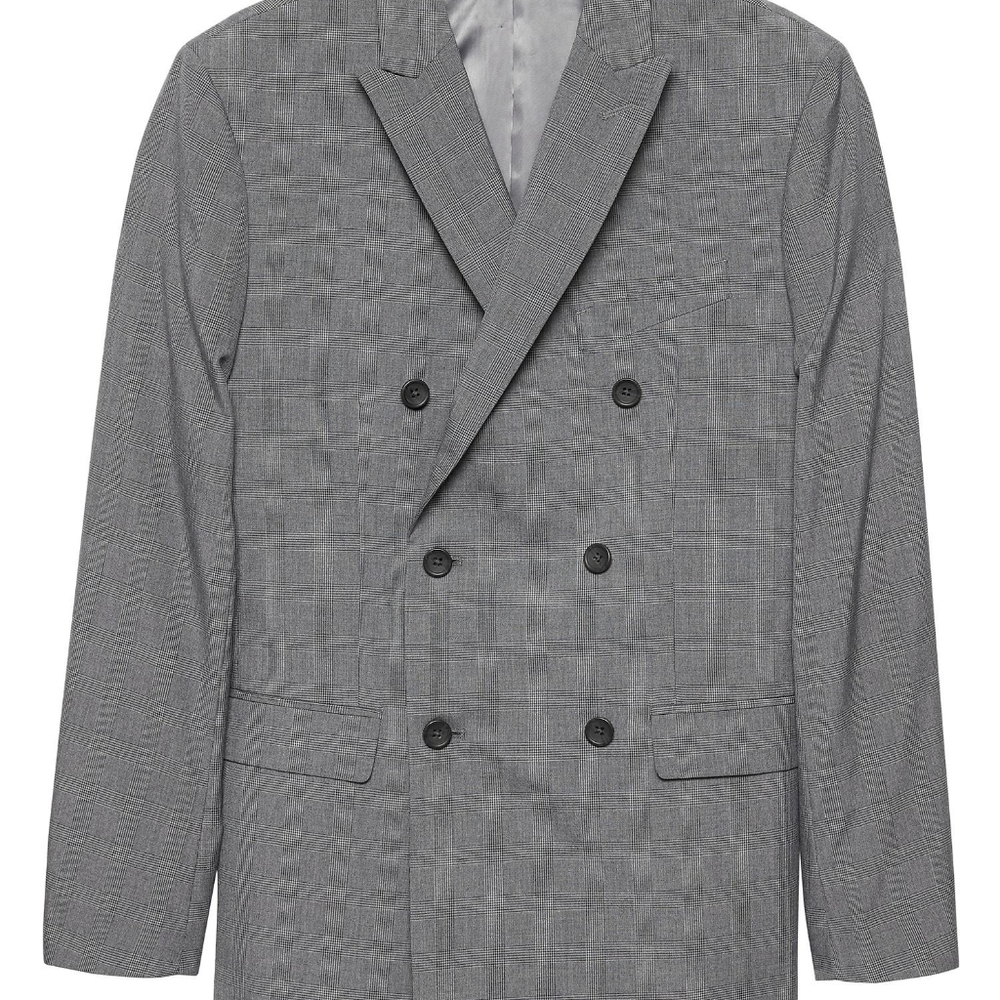 Banana Republic Double-Breasted Grey Plaid Blazer